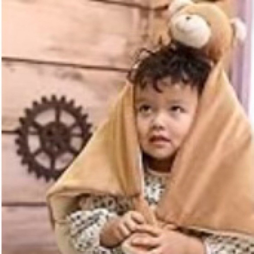 NIP - Orangey/Tan Baby Blanket w/ Bear Attached Toy
